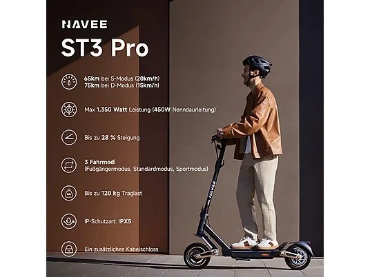NAVEE ST3 Pro E-Scooter – 10 Zoll – Schwarz – 75 km Reichweite