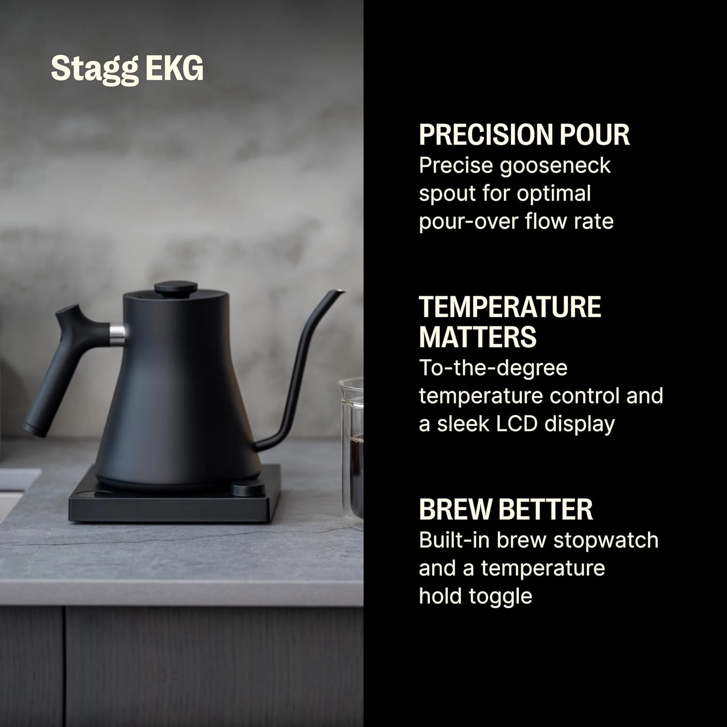 Fellow Stagg EKG Pro Elektrischer Schwanenhals-Wasserkessel – Präzisionskessel für Pour-Over Kaffee – 0,9L – Mattschwarz