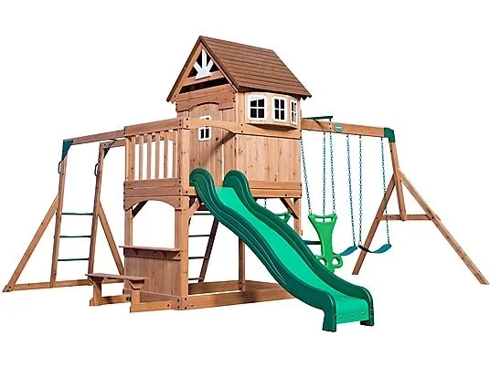 BACKYARD DISCOVERY Montpelier Spielturm – 100% Zedernholz – Schaukel & Rutsche – 490x470cm – Braun
