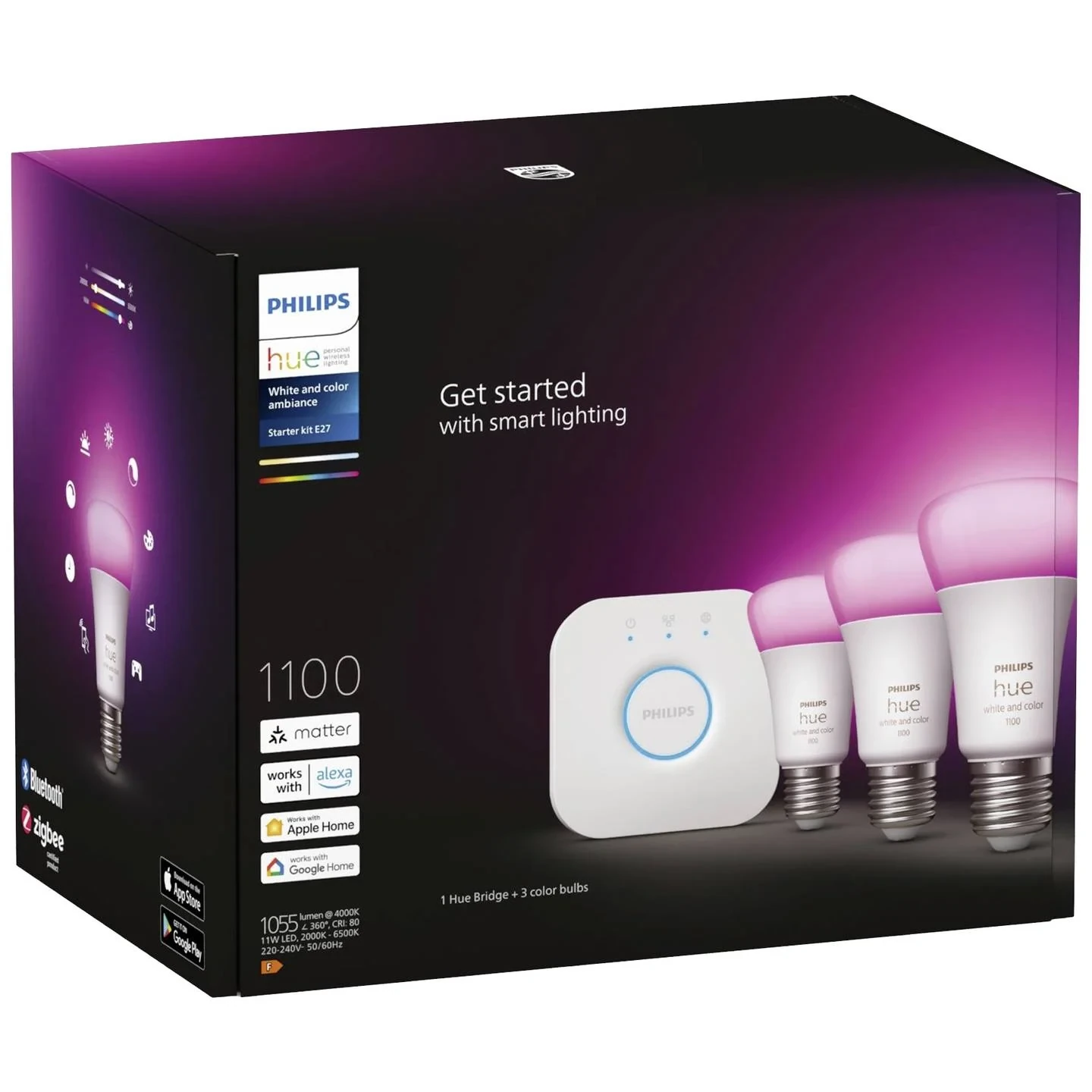 Philips Hue – White & Color Ambiance E27 Starterset – 3er-Set – 11 W – RGBW Philips Hue – White & Color Ambiance E27 Starterset – 3er-Set – 11 W – RGBW