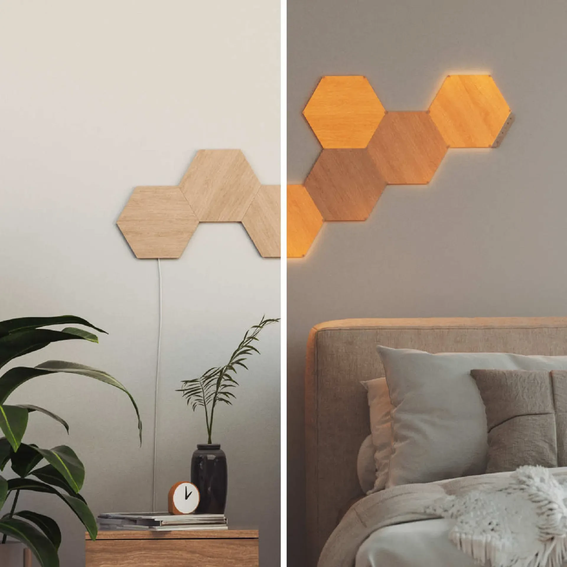 Nanoleaf Elements Hexagon Starter Kit – 7 smarte LED Panels in Holzoptik